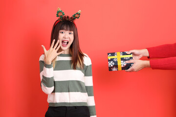 Woman wearing Santa hat