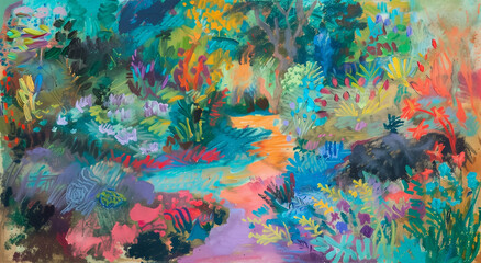 Naklejka premium Oil painting of Gardenscape