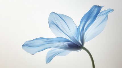 ethereal blue flower with delicate petals against a pristine white background exquisite detail and soft lighting emphasize the flowers fragile beauty in a minimalist composition