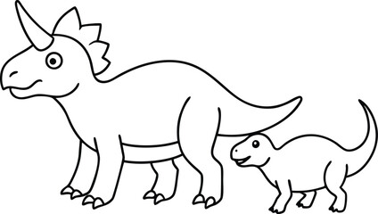 Colorful Dinosaurs T Rex and Triceratops Vector Scene for Kids
