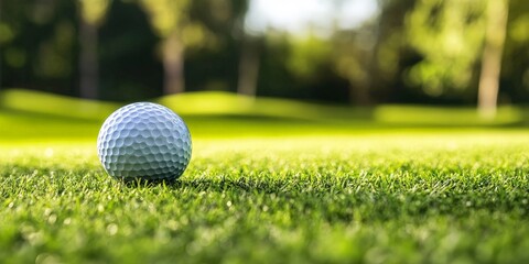 Obraz premium A golf ball is sitting on a green grass field