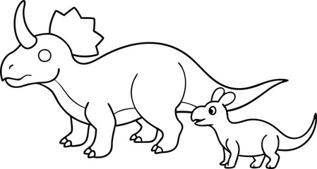 Prehistoric Friends Color the T Rex and Triceratops Vector Scene
