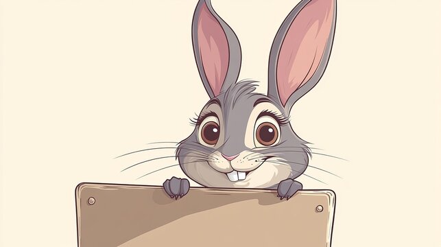 recommend clip art: A cute cartoon bunny rabbit is hiding behind a sign, looking out with a mischievous smile.