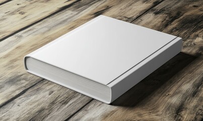 Fototapeta premium A blank white book lies on a wooden table.