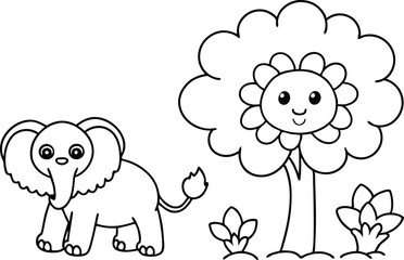 Nature's Companions Lion and Elephant Explore the Flower Garden
