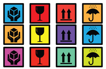 Sticker fragile handle with care,  fragile warning label, package sign icon  vector eps10
