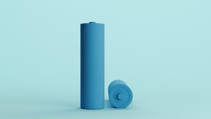 Battery AA size battery power voltage energy rechargeable electrical blue monochrome pale blue background 3d illustration render digital rendering