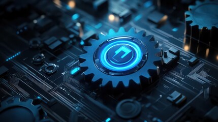 Fototapeta premium futuristic blue gears icon in sleek 3d render digital illustration