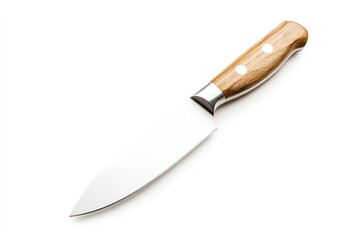 Obraz premium Elegant kitchen knife with a polished blade and wooden handle, ideal for culinary tasks and food preparation.