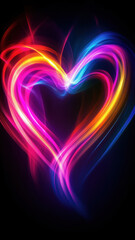 Dynamic neon heart with vibrant light rays