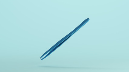 Tweezers forceps small hand tool personal care beauty and skincare cosmetic product blue monochrome pale blue background 3d illustration render digital rendering
