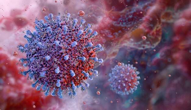 Cytomegalovirus viral particle, human betaherpesvirus infection micrograph. Herpesviridae family DNA herpes CMV virus causes pneumonia, mononucleosis diseases in newborns. 3D CMV medical illustration