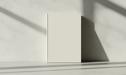 White book on a white surface with shadows.