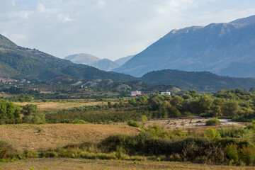 Mountain landscape in Albania. The beautiful summer nature in Europe. Adventure travel in Albania.
