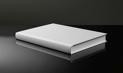 White book on a black surface.
