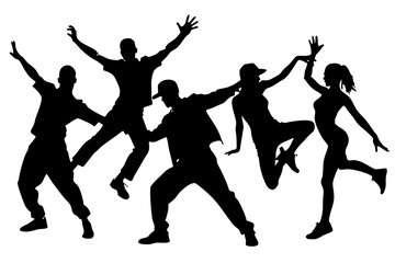 Dancer silhouettes on white background. hip-hop, house dance, dancing people of vector silhouette.