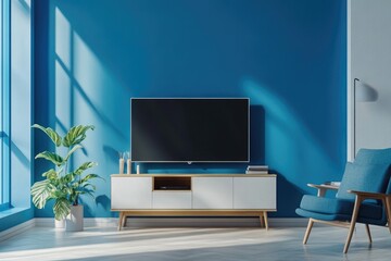 Modern Living Room Interior with Wooden Cabinet TV in Elegant Minimalist Design