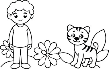 Colorful Tales of a Boy and Tiger in a Magical Flower Garden





