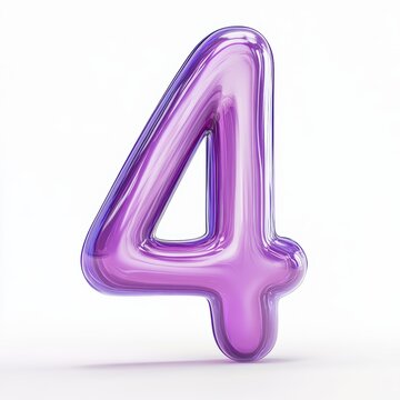 3D number 4 with purple texture realistic modern design, soft lighting, white background. 