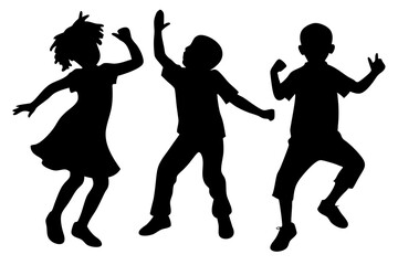 Children dancing silhouette set on white background. hip-hop, house dance, dancing people of vector silhouette.