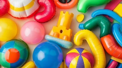 Colorful Summer Toys: Beach Balls, Sandcastle Molds & Pool Floats