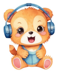 Naklejka premium PNG Baby cartoonish puppy headphones listening music.