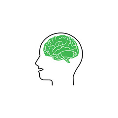 thin line head with brain like education. flat outline stroke style logo graphic art design on white background. cognitive ability, intellectually activity or