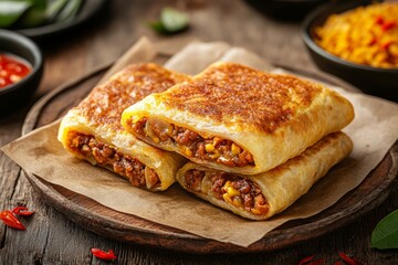 Closeup of Delicious Crispy Fried Stuffed Flatbreads