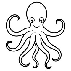 Elegant Black Line Octopus on White Canvas