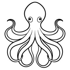 Elegant Black Line Octopus on White Canvas