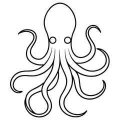 Elegant Black Line Octopus on White Canvas