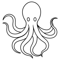 Elegant Black Line Octopus on White Canvas