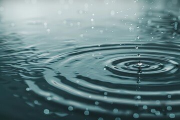 A close-up view of water droplets creating ripples in calm water, showcasing the beauty of nature and tranquility.