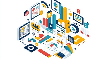 Obraz premium Data Analysis and Visualizations - Isometric Design