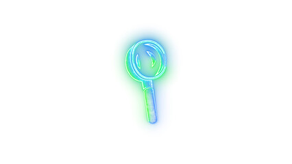 Magnifying glass icon neon glow on transparent background blue green color