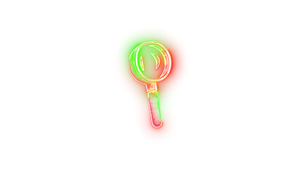 Magnifying glass symbol icon neon glow on transparent background red green color