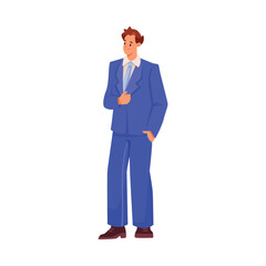 Man Office Staff Character at Workplace Standing in Suit Vector Illustration