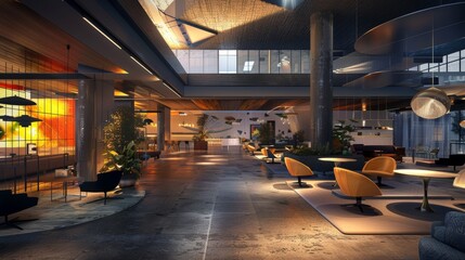 Fototapeta premium Luxurious and Modern Commercial Interior Design with Stylish Furniture and Lighting Accents