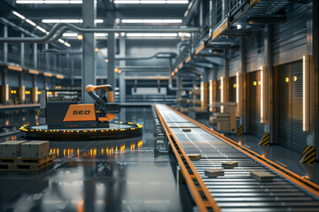 Obraz premium A conveyor belt with a robot on it