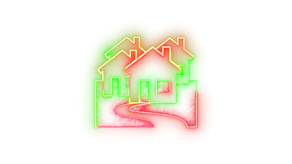 Neighbourhood house symbol icon neon glow on transparent background green red color