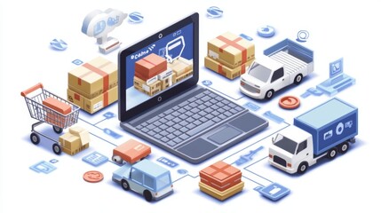 Obraz premium Online Shopping and Delivery Network Illustration