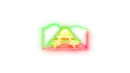 Railway track symbol icon neon glow on transparent background green red color