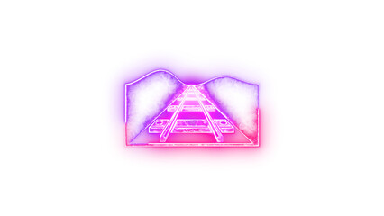 Railway track symbol icon neon glow on transparent background pink purple color