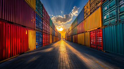 container cargo freight containers at sunset