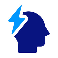 Head with lightning bolt, mental health, cognitive disability, accessibility, simple icon, white background, representation, brain activity, disability symbol.