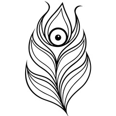 Elegant Line Art of a Peacock Feather with Iconic Eye Pattern on White