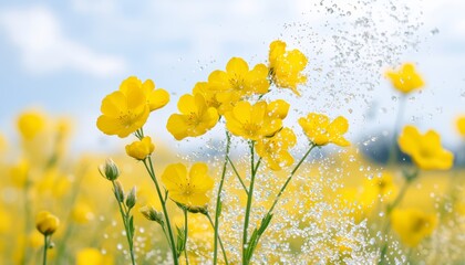 Obraz premium A field of GMO canola plants in full bloom, with bright yellow flowers standing tall, symbolizing increased yield and resilience to pests and herbicides through genetic modification.