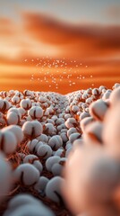 Obraz premium A futuristic cotton farm growing GMO cotton, with bolls showing signs of increased resistance to pests and disease, highlighted by their unique appearance.