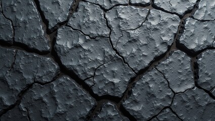 Fototapeta premium Rough basalt texture in dark gray with deep pits and cracks