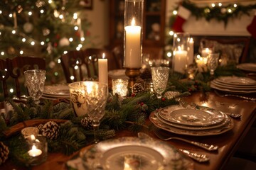 Fototapeta premium Elegant christmas dinner table with candlelight